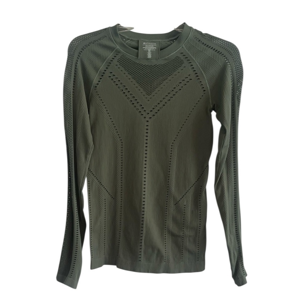 Athleta Oxygen Long Sleeve Top Olive Green Sz X-Small - Picture 3 of 9